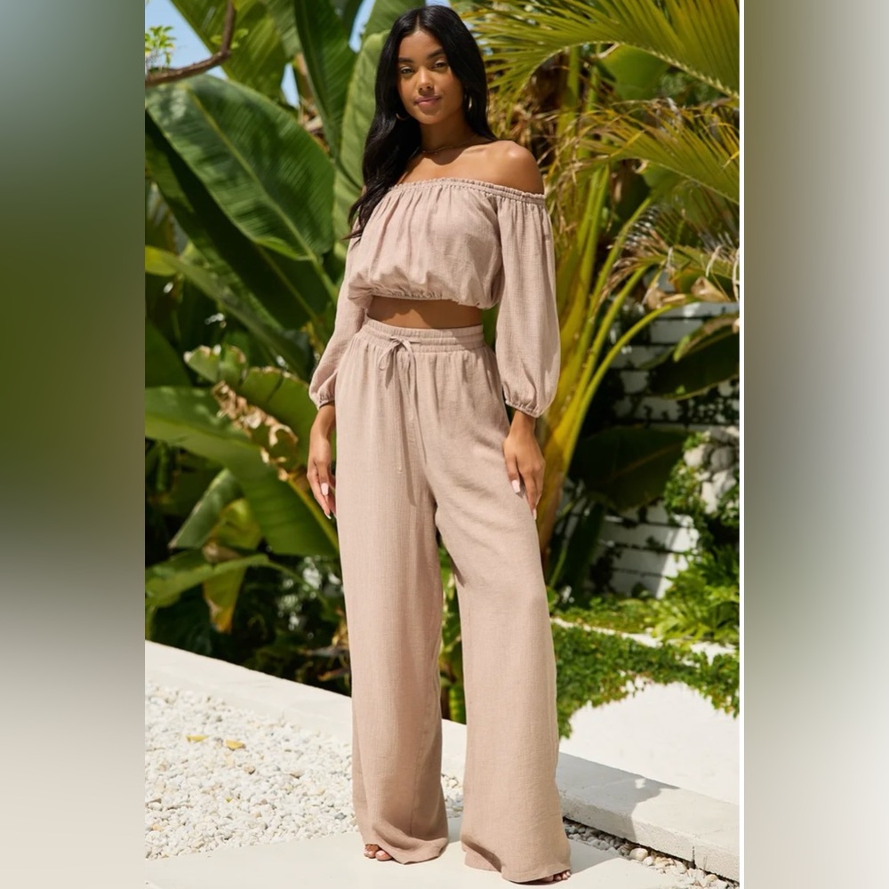 Lulus Grab Your Passport Taupe Two-Piece Swim Cover-Up Jumpsuit